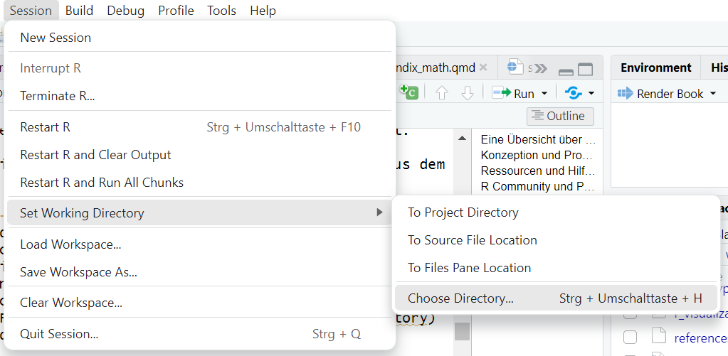 Einstellen des Arbeitsverzeichnisses in RStudio
